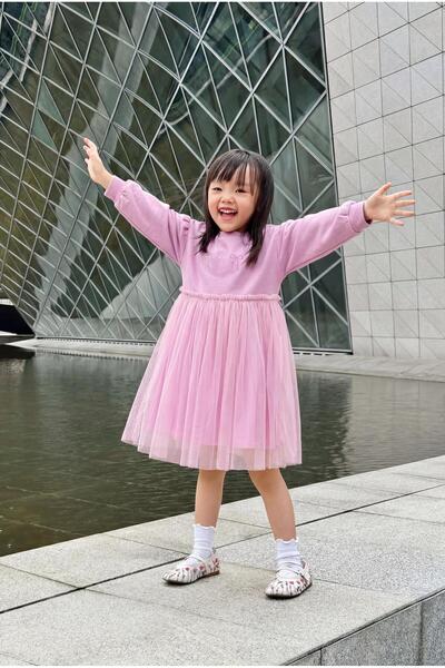 Magu Set rochie pentru fetiță din bumbac, cu fundă liliac, brodată din tul - ...