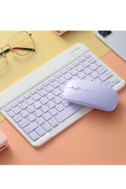 ERDİNEKS Mor 10 İnç Mini Taşınabilir Bluetooth Klavye Mouse Set  /iOS/Windows...