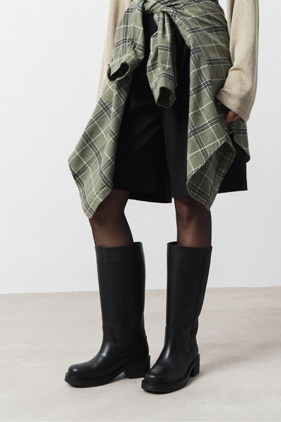 NİŞANTAŞI SHOES Honor Black Matte Genuine Leather Thick Sole Women's Boots