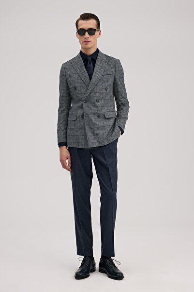 Jakamen Lacivert Slim Fit Kruvaze Takım Elbise