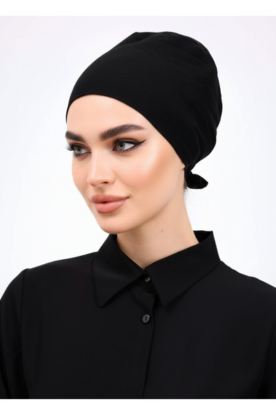 Alivascarf بونيه قطن ممشط بدون خياطة سادة باللون الأسود - بونيه داخلي للنساء