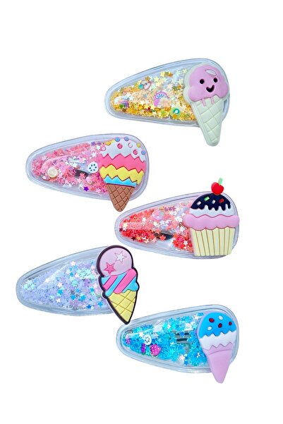 SHEKER HOME Bebek ve Çocuklara Uygun Simli Figürlü Çıtçıt Toka Seti (5 Adet)