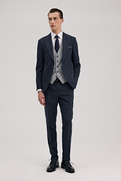 Jakamen Navy Blue Slim Fit Swallow Collar Vest Set Combination Suit