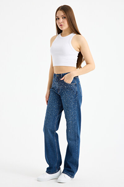 JUD Lopez 249-1 Normal Waist Stone Dark Blue Comfort Straight Jeans Women