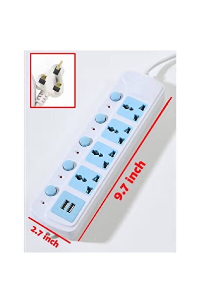 NKX Multi-Purpose 5 Way Electrical Power Strip with 2 USB Ports and 4 Sockets