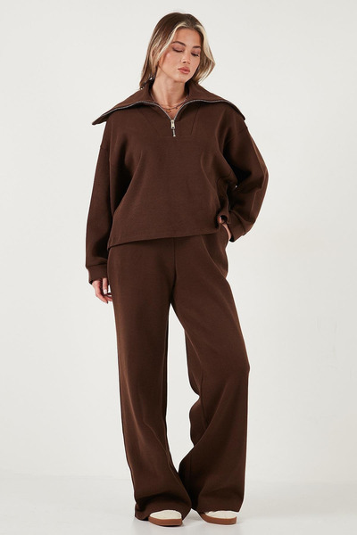 My Blog Brown Semi-Zip Corded Fabric Set - 51218