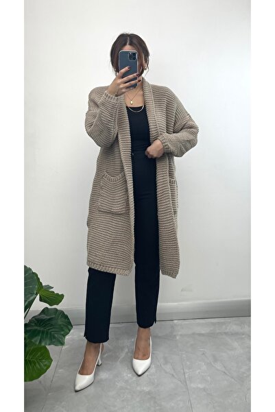 NİSUM MODA Thick Knitted Cardigan with Pockets
