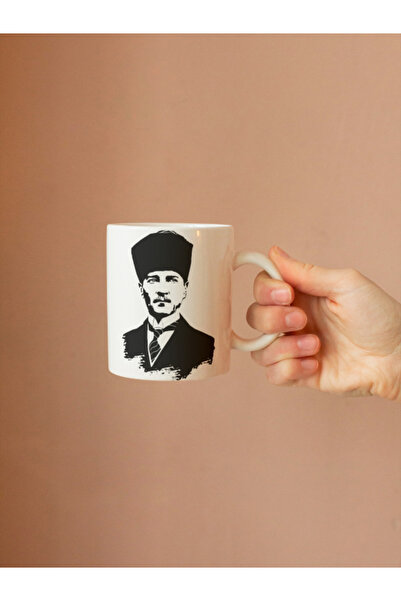 B.A.M BASKI TASARIM Ataturk Black and White Portrait Printed Mug Cup