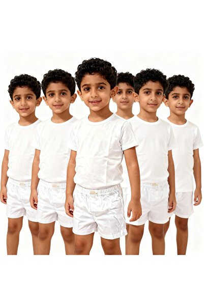 Noom Nightwear Boys 6-Piece Multipack White Cotton Undershirt with Short Slee...