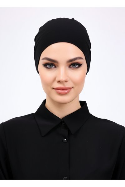 Alivascarf Plain Seamless Combed Cotton Bonnet Black - Women's Hijab Tie Underwear Bonnet