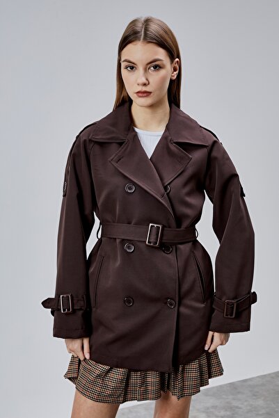 Bolivente Acı Kahve Premium Regular Fit Trench Coat with Epaulettes and Windb...