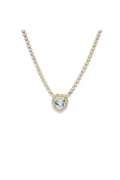 Bijuteria SORELLY Colier placat cu aur de 18k, cu inimă de tenis