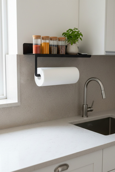 Grandmix Metal Kitchen Shelf and Paper Towel Holder Rack Spice Rack Organizer