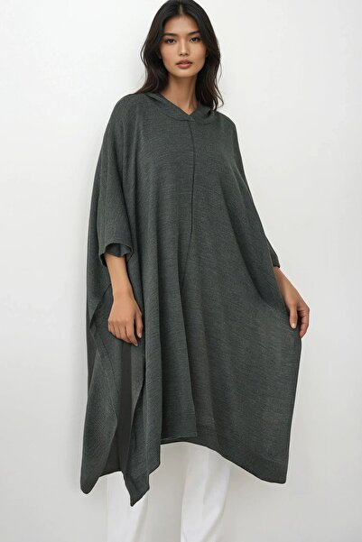 Trend Alaçatı Stili Women's Khaki Hooded Slit Knitwear Poncho Alc-X14908
