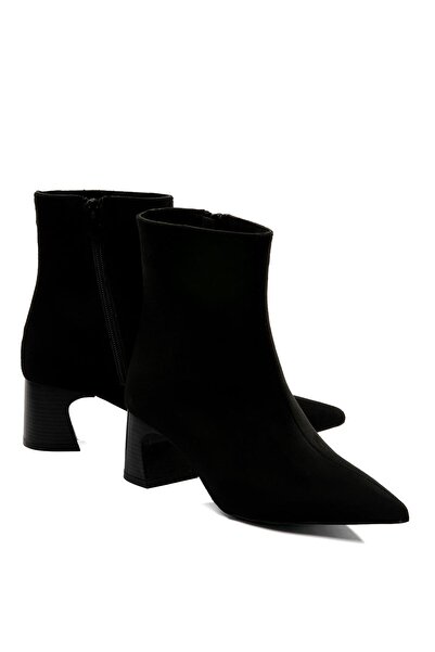 Mubiano Women's Suede Boots Pointed Toe Heeled Zippered Black Li̇za