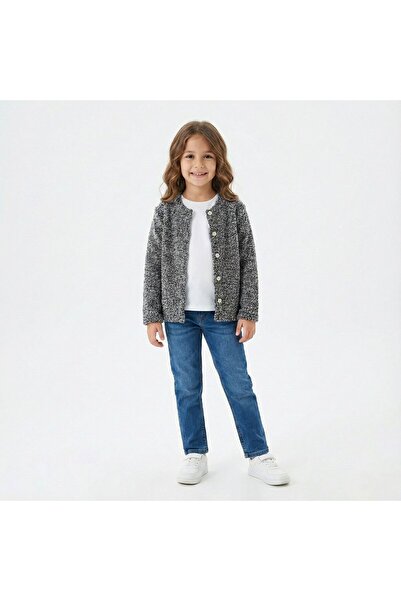 Peri Masalı Kız Çocuk Örme 2 İplik Pamuklu Düğmeli Hırka 5-6-7-8 Yaş