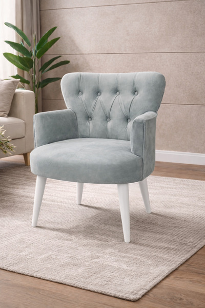 WATERYBROOK Modern Babyface Kumaş Berjer Koltuk – Ahşap Beyaz Ayaklı | AÇIK GRİ