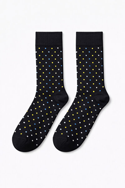SOLDE SOCKS Men's Cotton Casual Socks – Mini Dot Pattern, Colored on Black, H...