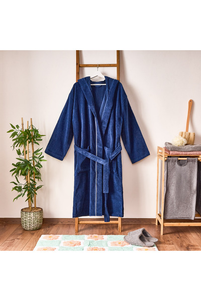 ASPARTAM Soft Robe Bathrobe - Navy Blue - Size S/M