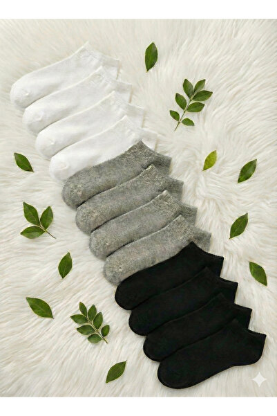 Üstünel çorap 12'li Karışık Renk Patik Çorap Seti (4 Siyah 4 Beyaz 4 Gri) Pam...