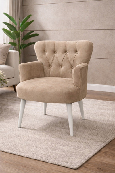 WATERYBROOK Modern Babyface Kumaş Berjer Koltuk – Ahşap Beyaz Ayaklı | VİZON