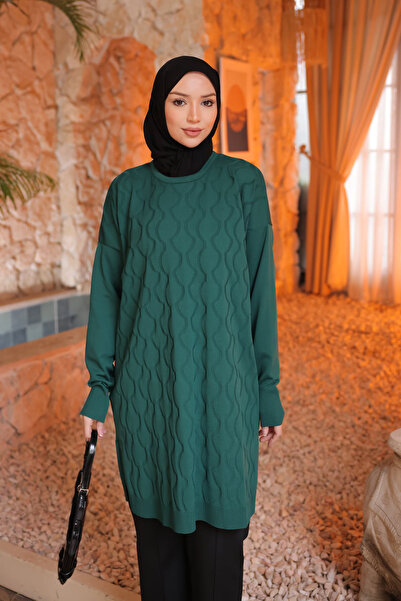 İmajButik Emerald Green Cold Thread Mercerized Knitwear Tunic