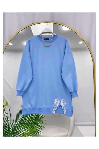 ÇALIŞKAN MODA تونيك قطني ممشط فضفاض بفيونكة [مقاس واسع sm(38/40) lxl(42/44) ط...