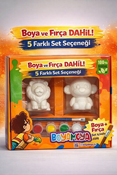 BOYAMOYA Doğal Boyama Figürü Aslan ile Maymun – Akrilik Boya ve Fırça Dahil Ç...