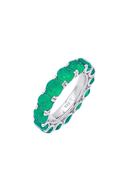 Bijuteria SORELLY Round Tennis Silver Ring with Green Stones 14