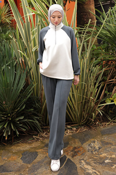 İmajButik Set pantaloni de sport cu secțiuni cu fermoar antracit