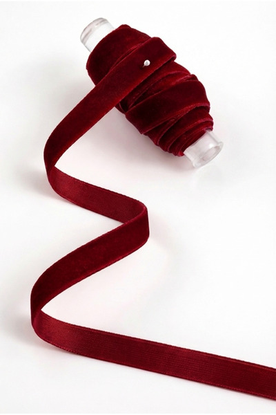 ZEYMERADE Burgundy Velvet Ribbon 1cm 5m, Bride, Groom, Bohça, Engagement, Dow...