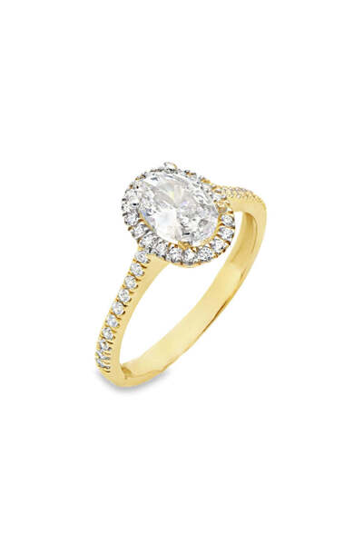 Bijuteria SORELLY Inel oval cu halo din aur de 9k, mărimea 9