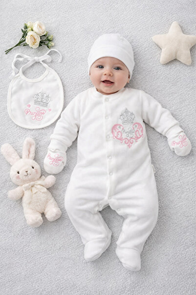 Arı Bebe Newborn Velvet Princess Embroidered Hospital Discharge Romper