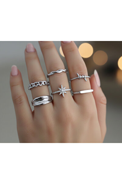 Ervalina مجموعة من 6 خواتم من حجر الزركون وحلقات أساسية ملتوية