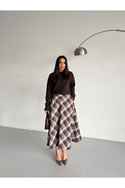 IŞILDA FASHION Fusta lungă în carouri cu buzunare