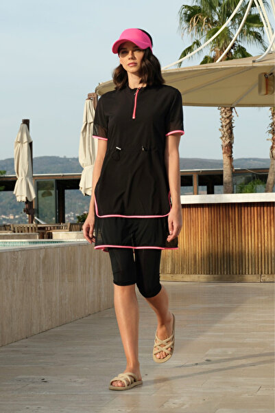 İYİBU Women's Semi-Closed Short-Sleeved Zippered Sports Swimsuit Set