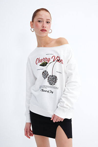 Addax Суитшърт с лодка деколте и принт S10641