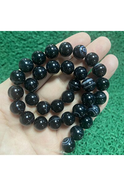 İNCİ DOĞAL TAŞ حجر العقيق الأسود الكروي 12 ملم