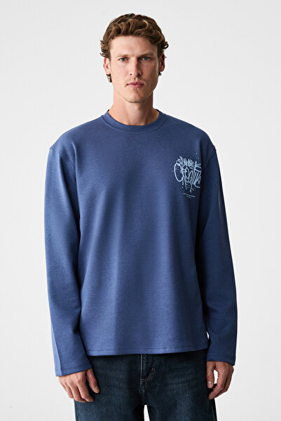 GRIMELANGE Creator Men's Chest and Back Printed Cotton Crew Neck Oversized Lo...