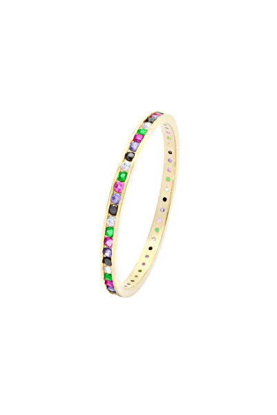 Bijuteria SORELLY 14k Gold Eternity Ring with Multicoloured Stones 1mm 8