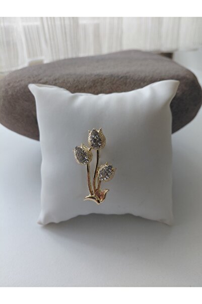 lavante butik kendini özel hisset Zirkon Taşlı Lale Broş Yaka İğnesi