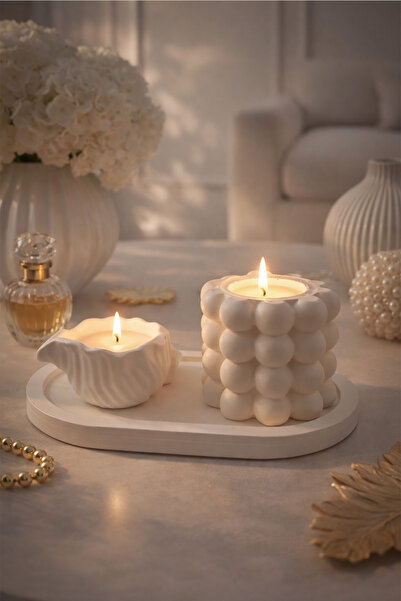 ZURİ DESİGN Modern Beton 3'lü Biblo Seti - Dalgalı Tepsili Minimal Dekoratif ...