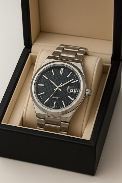 pierrose Erkek Kol Saati Siyah Dokulu Kadran Çelik Kasa Çelik Kordon Takvimli...