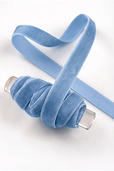 ZEYMERADE Bebe Mavi Kadife Kurdele 1cm 5mt, Gelin, Damat, Bohça, Nişan, Çeyiz...