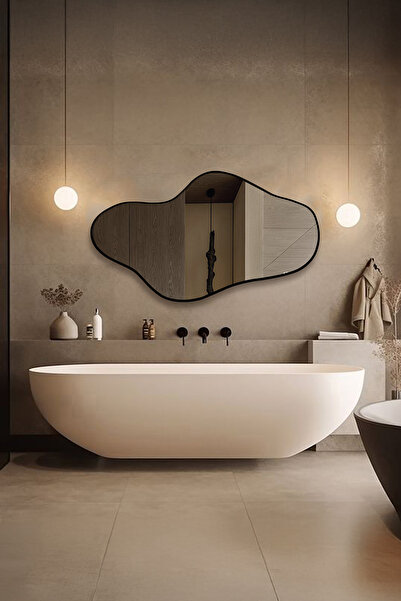 Fawdecor Modern Tasarım Ahşap Çerçeveli Asimetrik Ayna