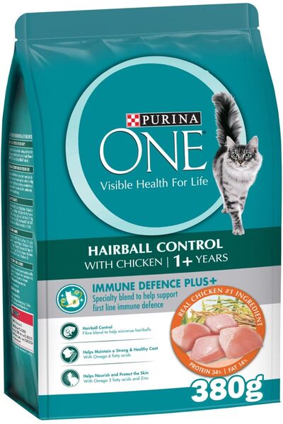 Purina One Hairball Control Chicken Pouch for Cats 1 Year and Older, 380g
