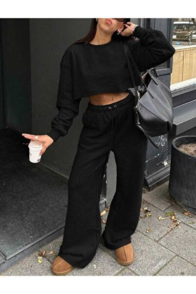 Le Vion بنطلون رياضي فضفاض للنساء - قطني، خصر مرتفع، أرجل واسعة