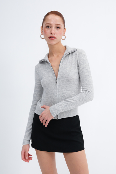 Addax Mock Neck Zippered Cardigan H12685