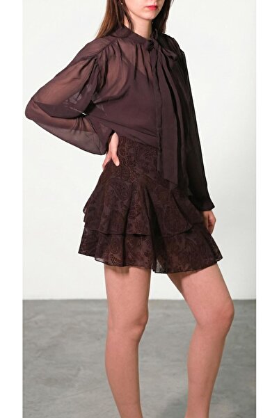 Lantana Kahve Üstü Şifon Mini Elbise