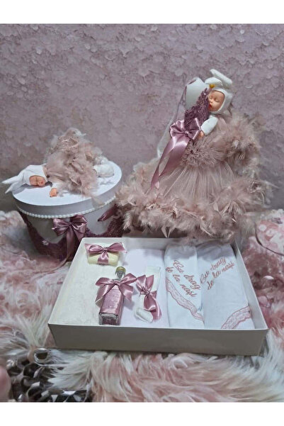 OBSIDION Σετ botez ANGEL - cutie trusou lumanare - ροζ πούδρα